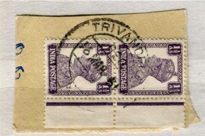 INDIA; 1950 early Trivandrum POSTMARK PIECE fine used item