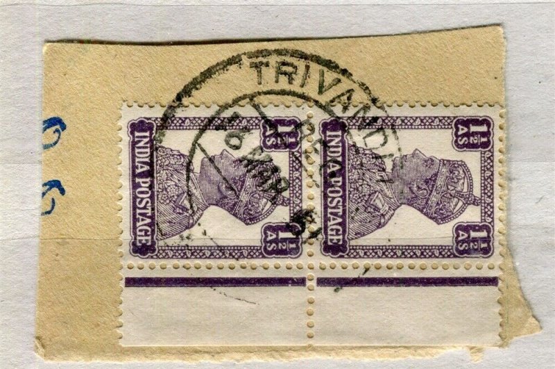 INDIA; 1950 early Trivandrum POSTMARK PIECE fine used item