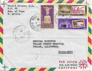 Sokode, Togo to Tulare, Ca 1964 Airmail (48903)