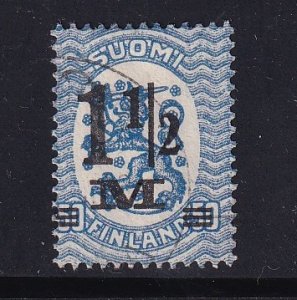 Finland    #126a  used  1921  Arms  surcharged   1 1/2m on 50p   thin 2