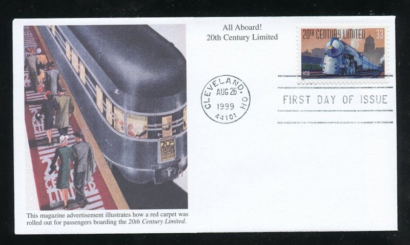 US 3335 Famous Trains - 20th Century Limited UA Mystic cachet FDC