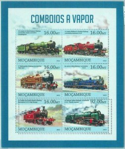 M1487 - MOZAMBIQUE - ERROR, 2013 MISSPERF SHEET: Steam Locomotives, Trains