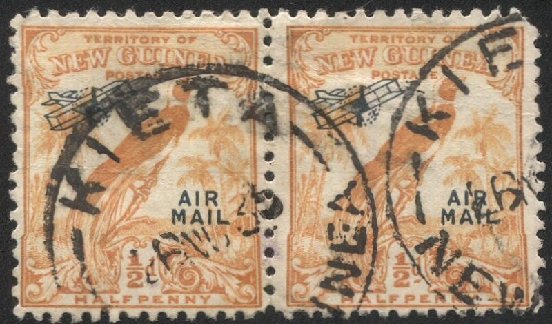 NEW GUINEA 1932 Sc C28, Used pair VF 1/2c , SOTN  KIETA postmark/cancel