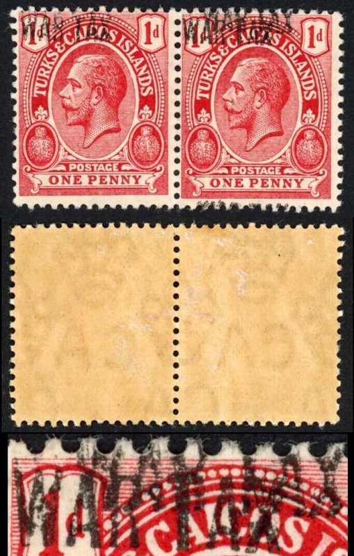 Turks and Caicos SG143h 1917 1d red WAR TAX R/H stamp ERROR OPT DOUBLE at TOP