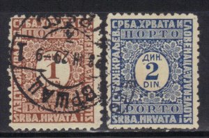 YUGOSLAVIA SCOTT #J15,J16  USED 1,2d 1924