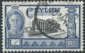 Ceylon, Sc #296, 6c Used