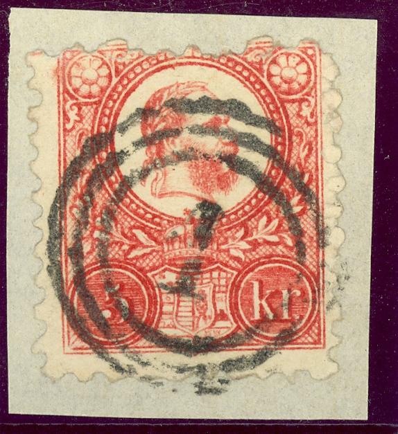 HUNGARY 1871-72  5kr FRANZ JOSEF Sc 9 on Piece with VIENNA AUSTRIA 1 CANCEL