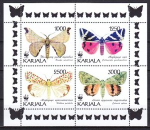 Karjala, R77-R80. Butterflies sheet of 4. W.W.F. Logo.