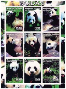 Comoro Islands 2000 PANDAS WILDLIFE Sheetlet (9) Perforated MNH VF