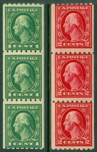 EDW1949SELL : USA 1912 Scott #410-11 Coil Strips of 3. Mint NH. Catalog $123.00.