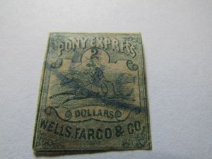 US Local Stamps 1861, Scott # 143L4, 2$ Wells Fargo Pony Express, Used-Hinge,