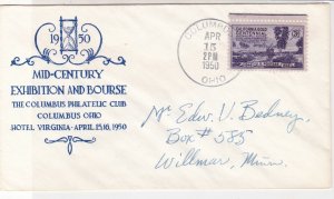 U. S. 1950 Mid-Century Exhibition+Bourse Illust. Ohio Cancel  Stamp Cover  37560