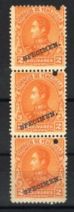 VENEZUELA Simon Bolivar 1899 *SPECIMEN* 2b High Value Strip{3} MNH {samwells}MF2