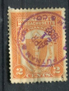 USA; Early 1900s Massachusetts Local Revenue issue fine 2c. used value