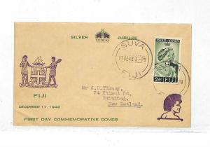 Fiji Suva New Zealand Commemorative FDC Silver Jubilee Cover PTS 1948 EE196