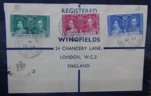 Falkland Island 1937 Coronation Set on First Day Cover Used