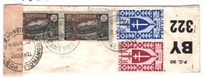 France Libre CAMEROON WW2 Cover Douala DOUBLE CENSOR 1944 Atherstone MA375