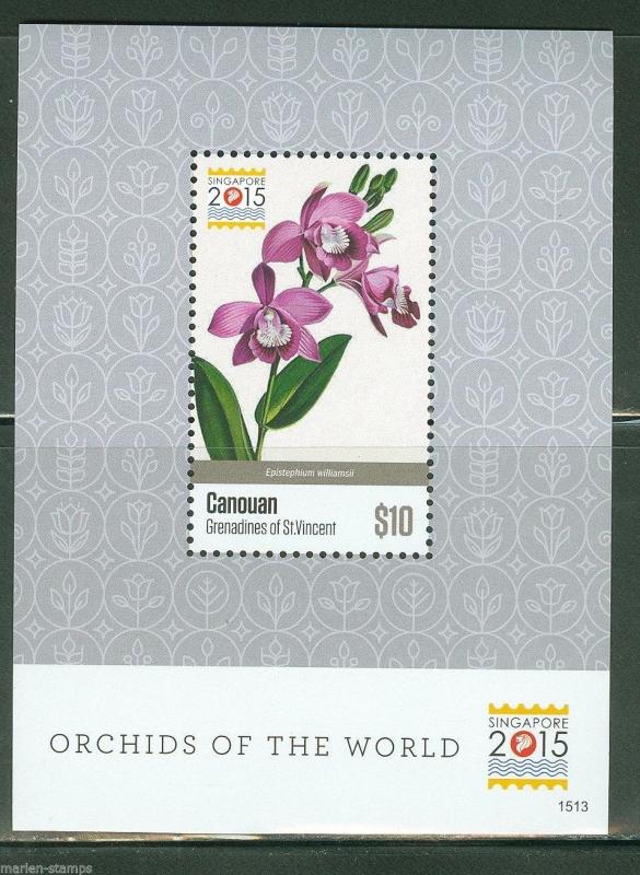 CANOUAN 2015 ORCHIDS OF THE WORLD S/S CONJUNCTION WITH SINGAPORE 2015 MINT NH 