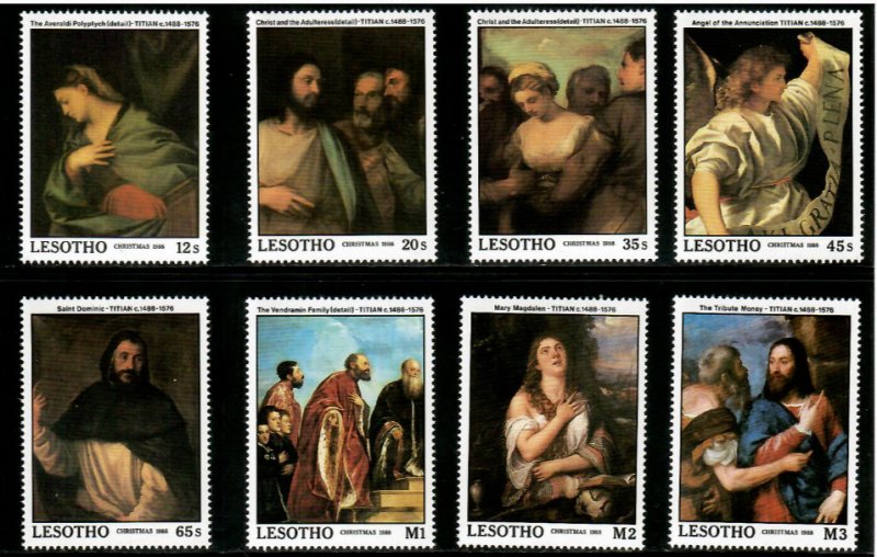 Lesotho 1988 - Titian Art Paintings - Set of 8 Stamps - Scott #685-92 - MNH