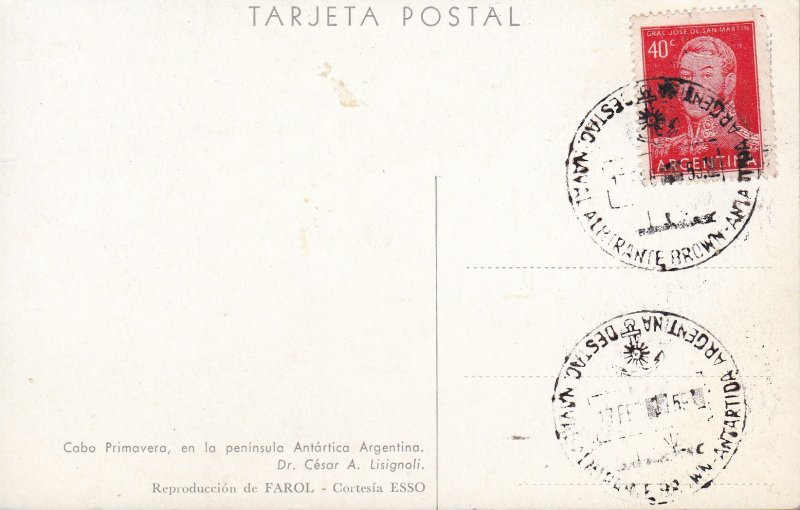 Argentina 1959 Post Card Color Cabo Primavera, Dr. Cesar Lisignoli. Antarctica