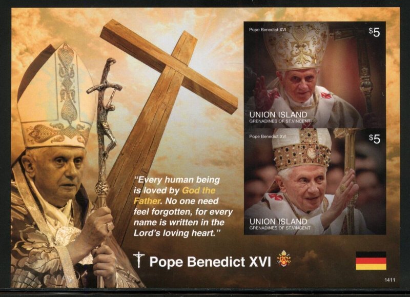 SPECIAL UNION ISLAND POPE BENEDICT XVI  IMPERF SHEET & S/S MINT NH