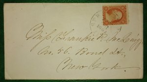 US 1861 Stamp Cover Scott #26 3c Springfield IL to New York