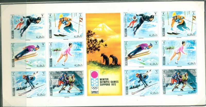 Ras Al Khaima 1970 Mi#377-382B Winter Olympics Sapporo sheetlet  IMPERF MUH