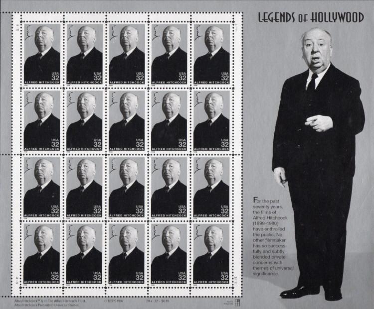 1998 32c Alfred Hitchcock, Legends of Hollywood, Sheet of 20 Scott 3226 Mint NH