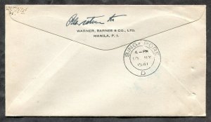 p275 - PHILIPPINES 1941 First Flight Cover to SINGAPORE