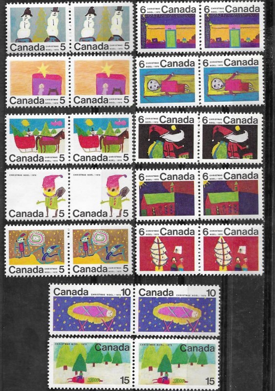 Canada # 519-530 Christmas 1970 - Child Art - PAIRS  (12) Mint NH