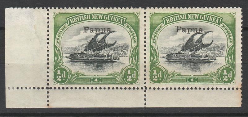 PAPUA 1907 LAKATOI OVERPRINTED SMALL PAPUA 1/2D PAIR HORIZ WMK 