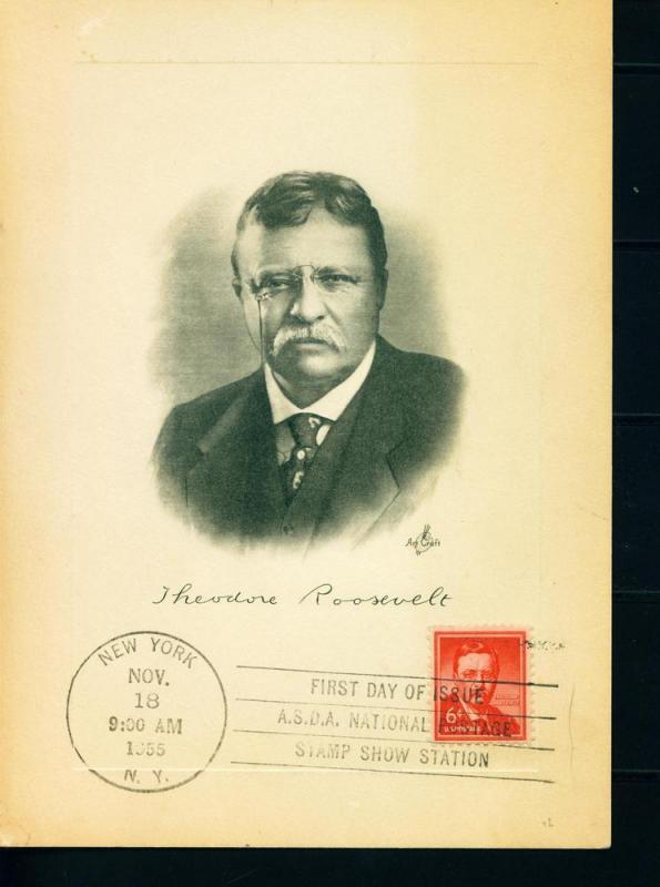 US Sc# 1039a FDC Sgl on Card Art Craft Roosevelt