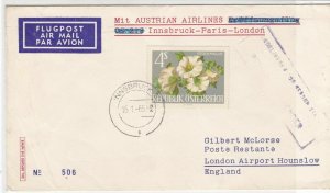 Austria 1965 Airmail Innsbruck to London Not Called For Bk Stamps Cover ref22763