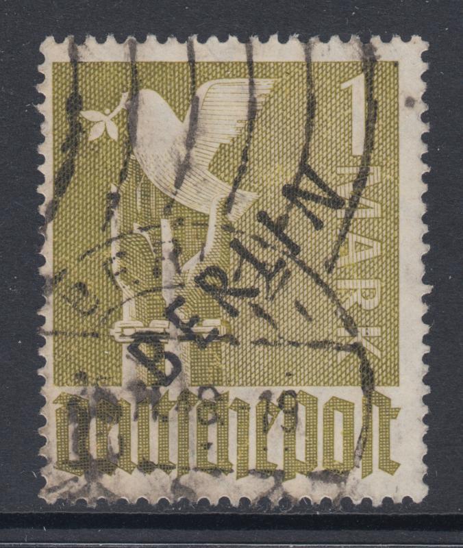 Germany, Berlin, Sc 9N17 used. 1948 1m olive Peace Dove with BERLIN ovpt