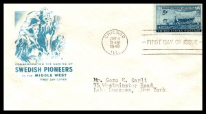 US 958 Swedish Pioneers House of Farnam Typed FDC