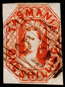 Tasmania Scott 16 (1858) Used F, CV $90.00 M