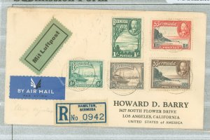 Bermuda 105-07/113-114 1938 Registered Hamilton-Los Angeles, pencil notations, 113 scarce used on cover.