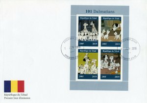 Disney Stamps Chad 2019 FDC 101 Dalmatians Dogs Cartoons Animation 4v M/S