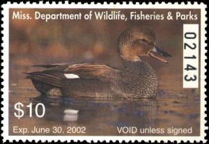 MISSISSIPPI #26 2001 STATE DUCK GADWALL  by Joe MacHudspeth