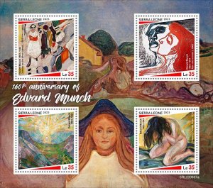 SIERRA LEONE - 2023 - Edvard Munch - Perf 4v Sheet - Mint Never Hinged
