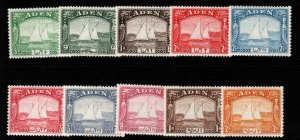 ADEN SG1/10 1937 DHOWS SET TO 2r MTD MINT