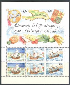 MON_9 - MONACO. 1992 COLUMBIAN CELEBRATION minisheet. MNH