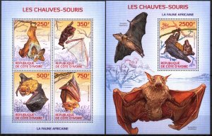 Ivory Coast 2014 Bats Sheet + S/S MNH