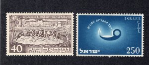 Israel 1951-55 40p Tel Aviv & 250p Oil Lamp, Scott 44, 91 MH, value = 50c