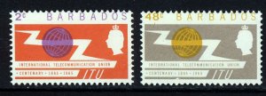 BARBADOS Queen Elizabeth II 1965 I.T.U. Centenary Set SG 320 & SG 321 MNH 