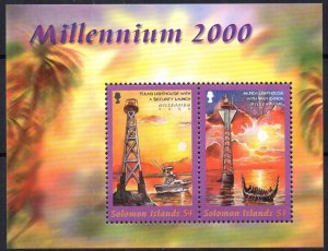 Solomon Islands 2000 Millenium Lighthouses boats set of 2 stamps in block MNH