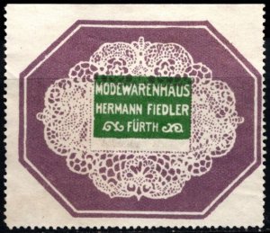 Vintage Germany Poster Stamp Hermann Fiedler Fashion Store Fürth