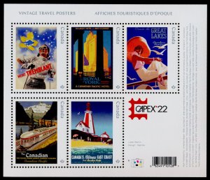 Canada 3333f MNH Vintage Travel Posters, Lighthouse, Train, CAPEX'22