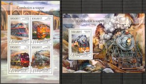 Mozambique 2016 Steam Trains Locomotives Sheet + S/S MNH