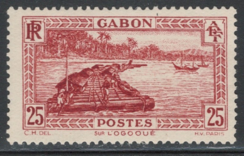 Gabon 1932 Timber Raft on Ogowe River 25c Scott # 131 MH